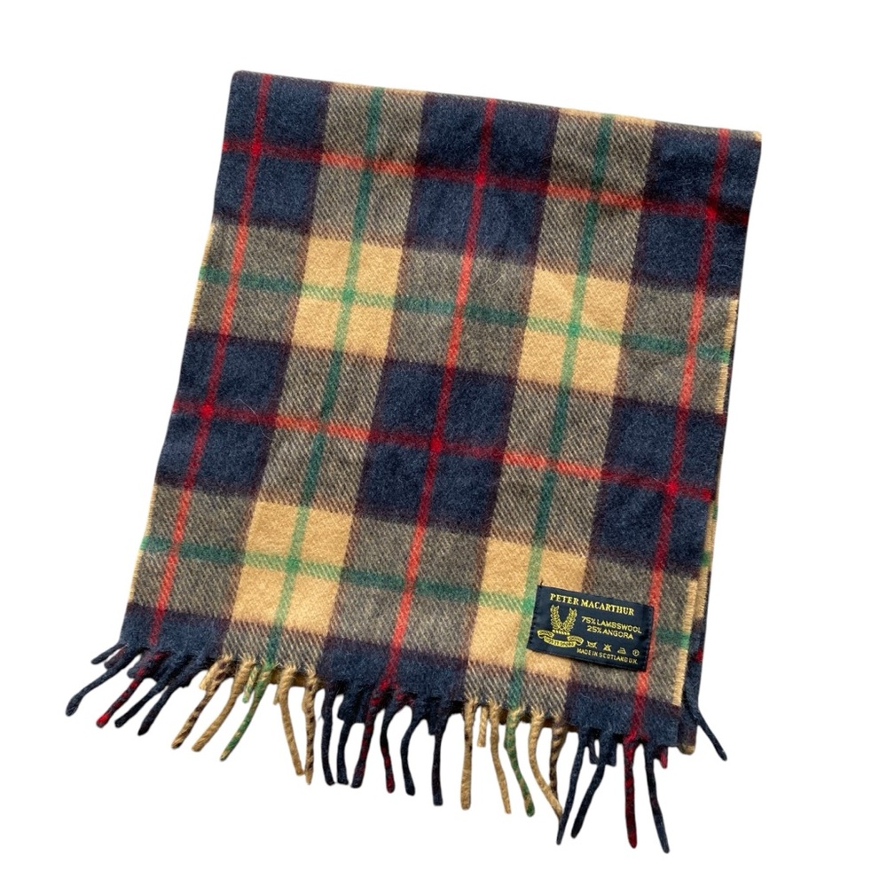 Peter MacArthur Vintage Scarf Tartan Plaid Made In Scotland Angora Wool Brown